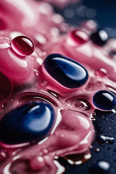 Navy Blue ink droplets in pink oil