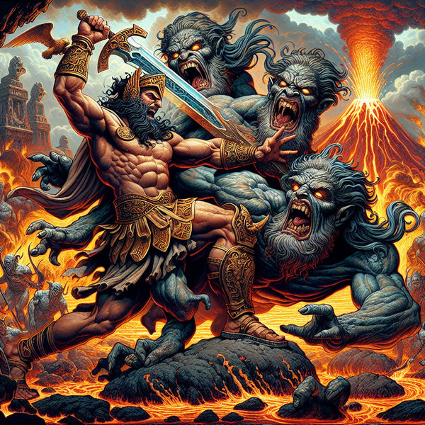 The Greek God Hercules is locked in combat with Cerberus, the ..., حجم الصورة 600x600