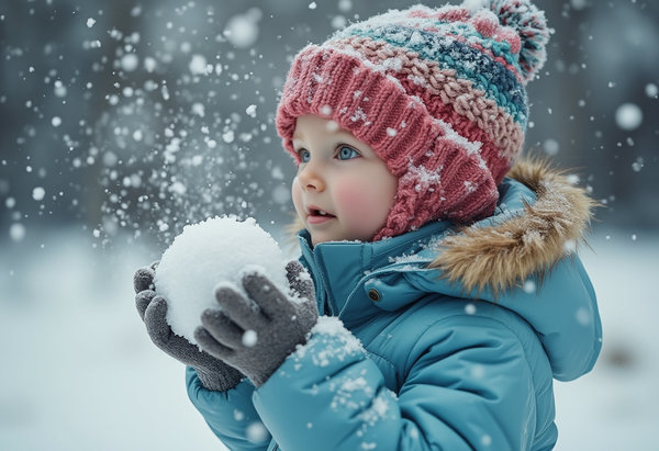 yüksek detay gerçekçi kartopu oynayan çocuk.kar yağışı,arkadan çekim