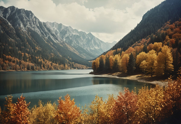 Autumn, Mountains with a lake