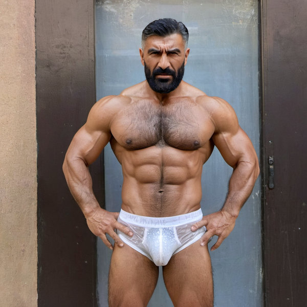 Oldman arab, wrinkle face, wearing transparent underwear, crotch 