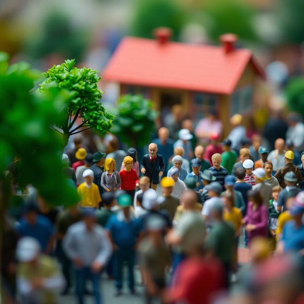 miniature people crowd low perspective