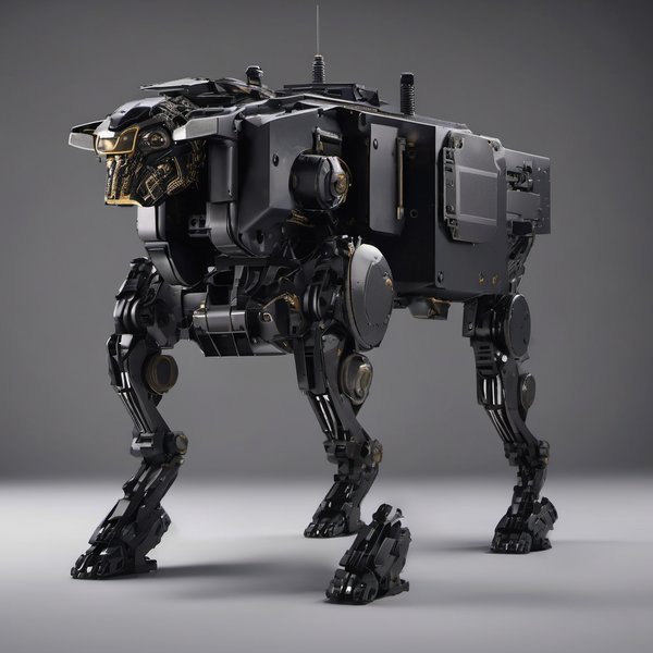 Crisp metallic black robot dog used for war with guns attached - Výzva pro  generátor obrázků AI