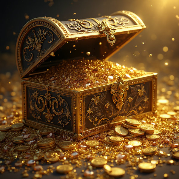 夥しいほどの金銀財宝 キラキラ 宝石 ゴールド 宝の山 金貨 宝箱