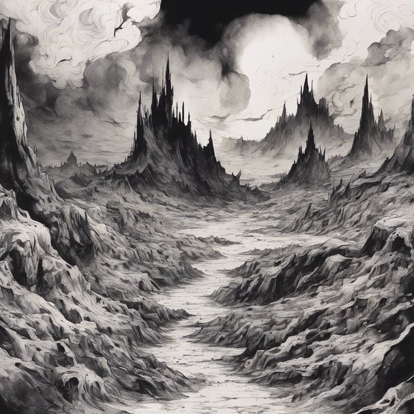 水墨画で地獄の風景を描いてください - AI képgenerátor Prompt