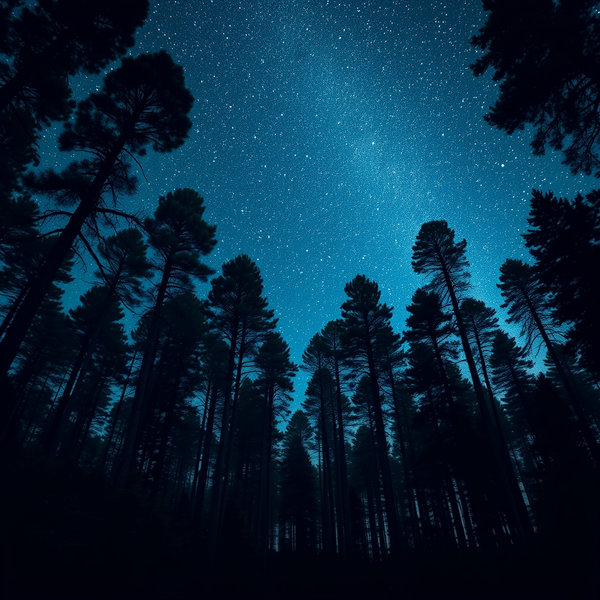 Красивый лес с звездным небом