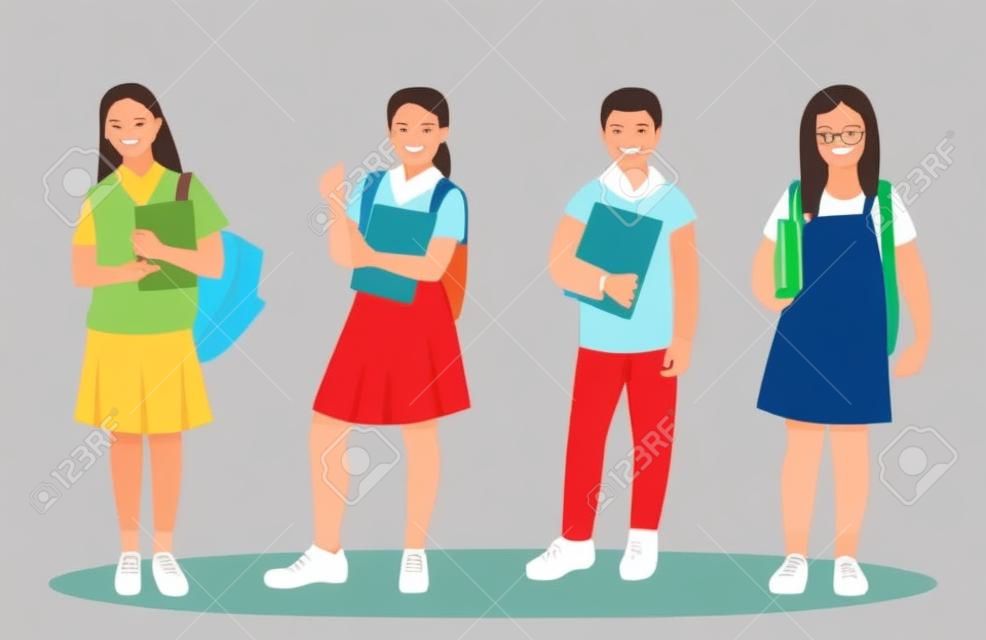 vector illustration of students in different postures