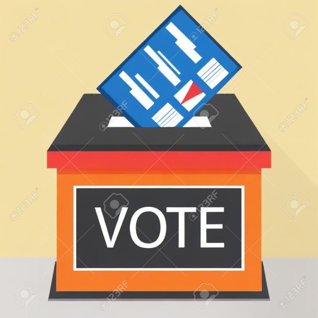 投票箱デザイン フラット投票。投票、投票、選挙、投票ブース、urn と提案ボックス投票用紙、選択選挙、投票政府の投票ボックス。抽象的なフラット デザインのベクトル図