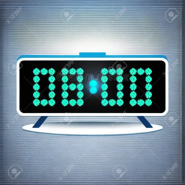 Digital clock alarm 6 a.m. Time clock digital, display modern electronic. Vector illustration.