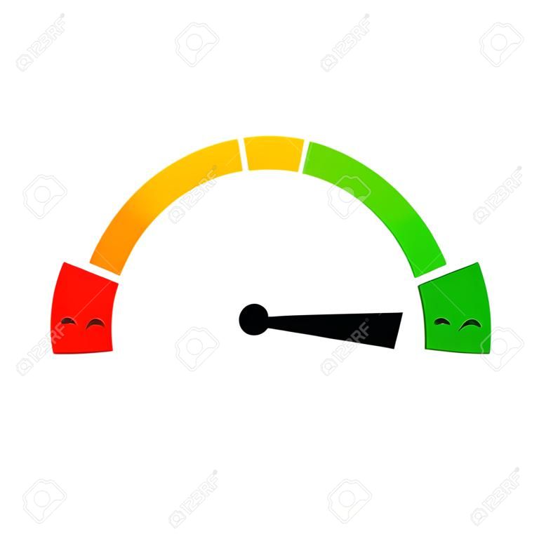 Credit score indicator isolated on white background. Vector accuracy and gauge indicator, arrow score for credit rating level illustration