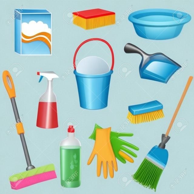 Cleaning supplies cartoon set