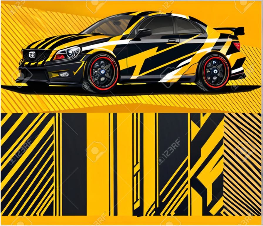 Car wrap decal graphic design vector. Graphic abstract stripe racing background design template vector