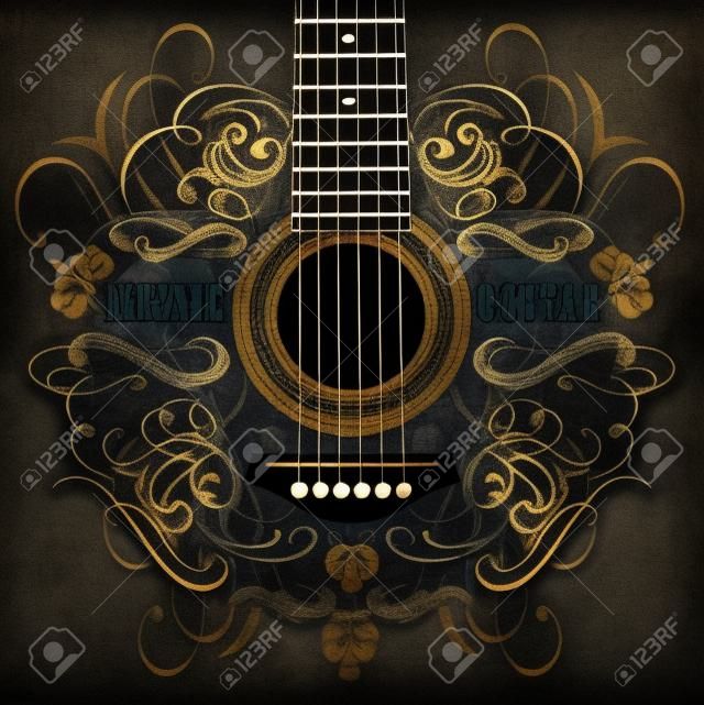 grungy background with black acoustic guitar