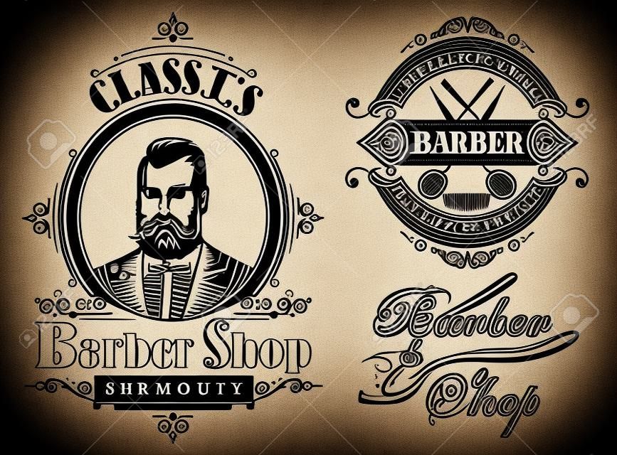 set of vector emblems on a theme barber shop