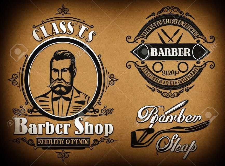 conjunto de emblemas vetoriais em uma barbearia tema