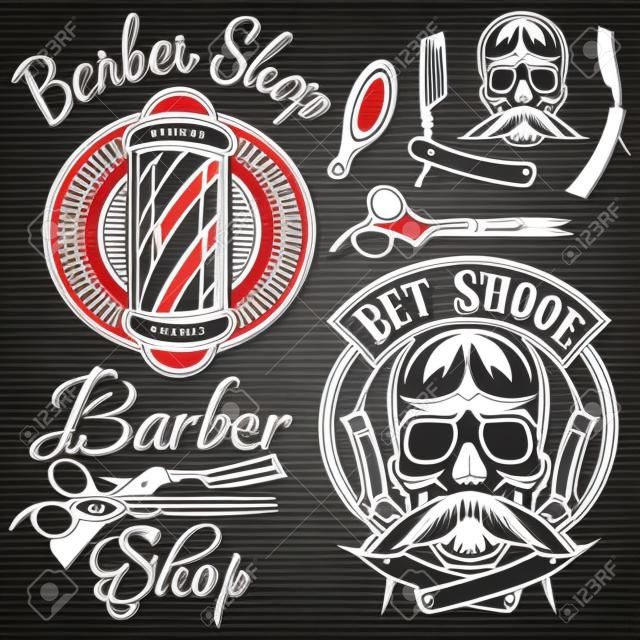 conjunto de vectores emblemas en una barbería tema