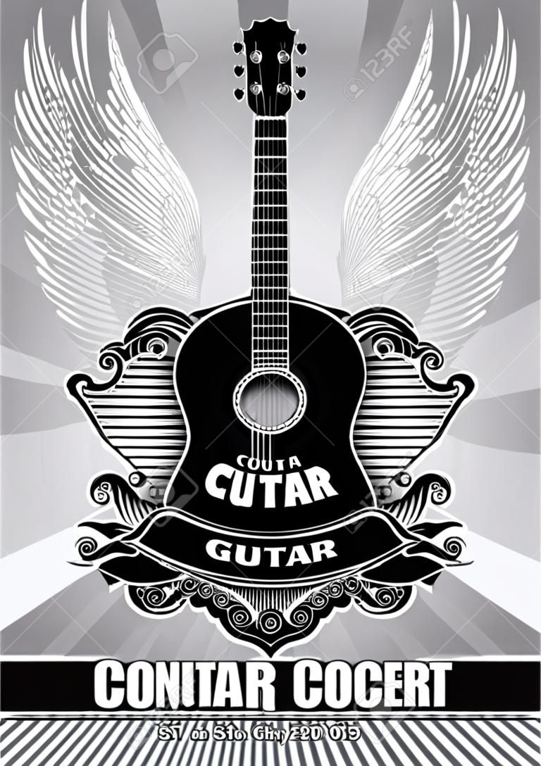 stylowe retro plakat z gitarą na tablicy koncertowej