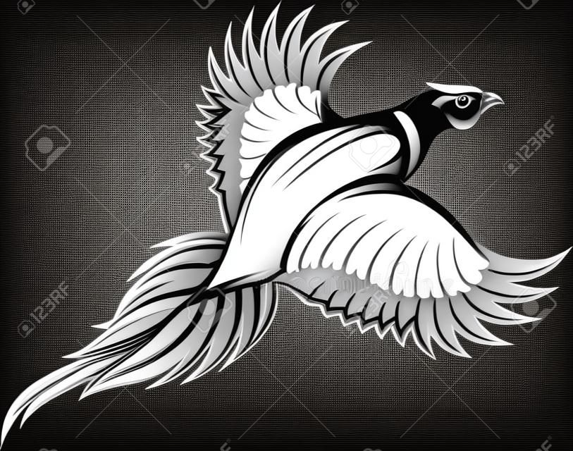 векторные иллюстрации стильный монохромный летающий фазан.