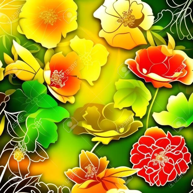 Элегантный цветочный фон с Золотые силуэты цветы на зеленом фоне текстурированной процветать