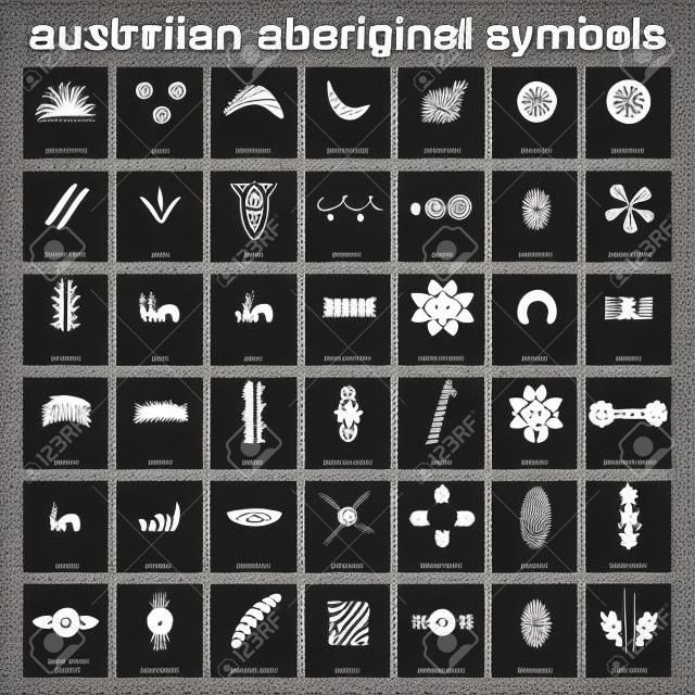 디자인을 위한 호주 원주민 기호로 설정된 흑백 아이콘