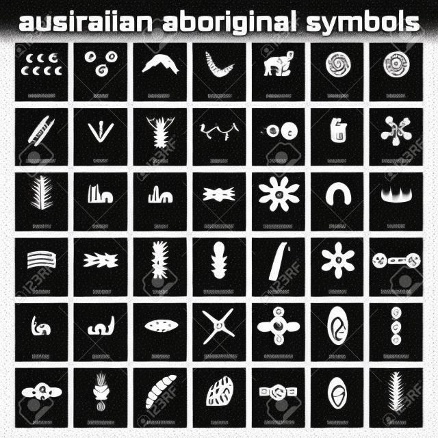 conjunto de ícones monocromáticos com símbolos aborígenes australianos para o seu design