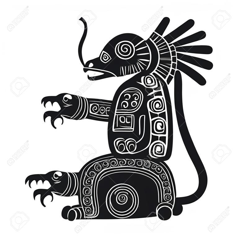 Grafika wektorowa z azteckim bogiem tepeyollotl.god trzęsień ziemi i jaguarów dla twojego projektu