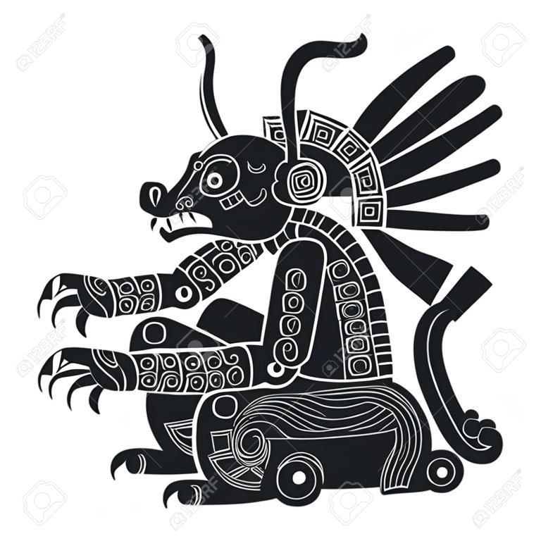 Vektorbild mit aztekischem Gott Tepeyollotl.Gott der Erdbeben und Jaguare für Ihr Projekt