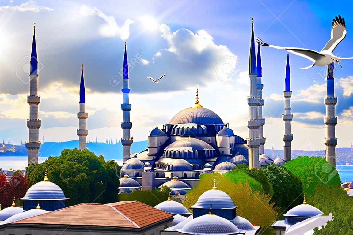 A Mesquita Azul no Corno de Ouro ou Mesquita Sultan Ahmet, Istambul, Turquia.