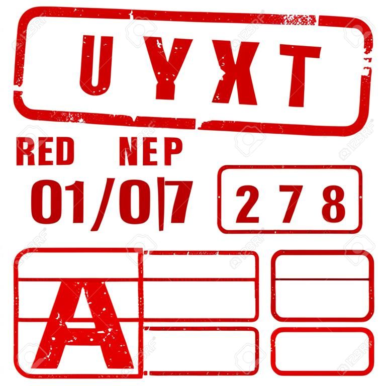 Illustratie van rode stempelletters en cijfers ingesteld