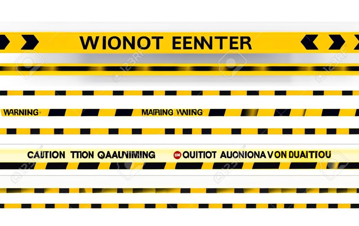 Set di nastri di avvertenza, non inserire il nastro giallo. Banner di avvertenza con messaggio orizzontale, simbolo di linea astratta per stampa e web.