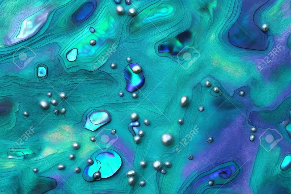 クローズ アップ真珠、緑、青と紫のアワビの貝殻の背景