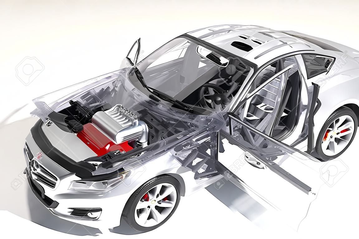 Модели автомобилей на белом background.3d визуализации