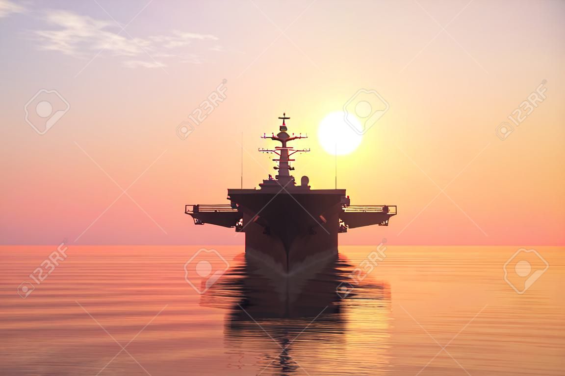 Warship at sea. .3D render