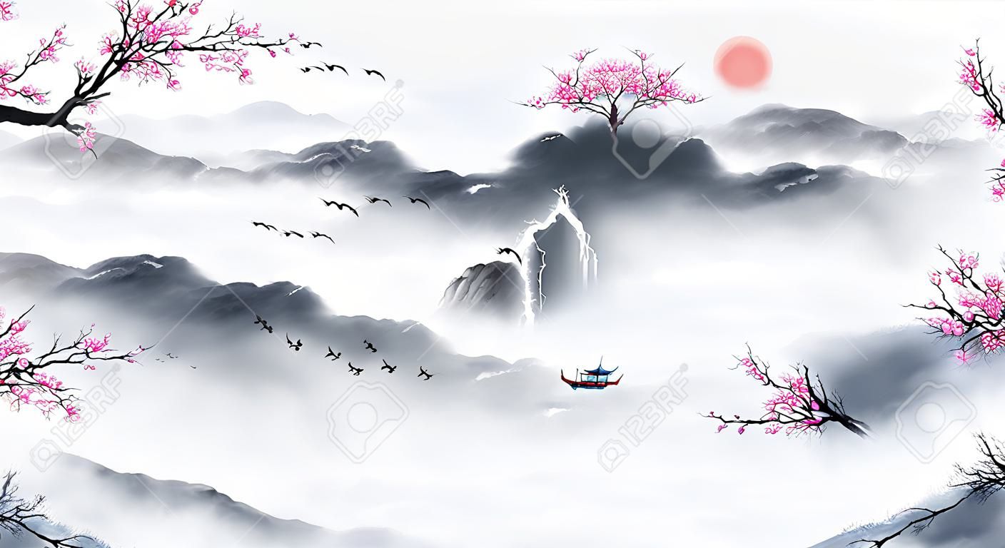 Chinesische Feng Shui-Tinten-Landschaftsmalerei