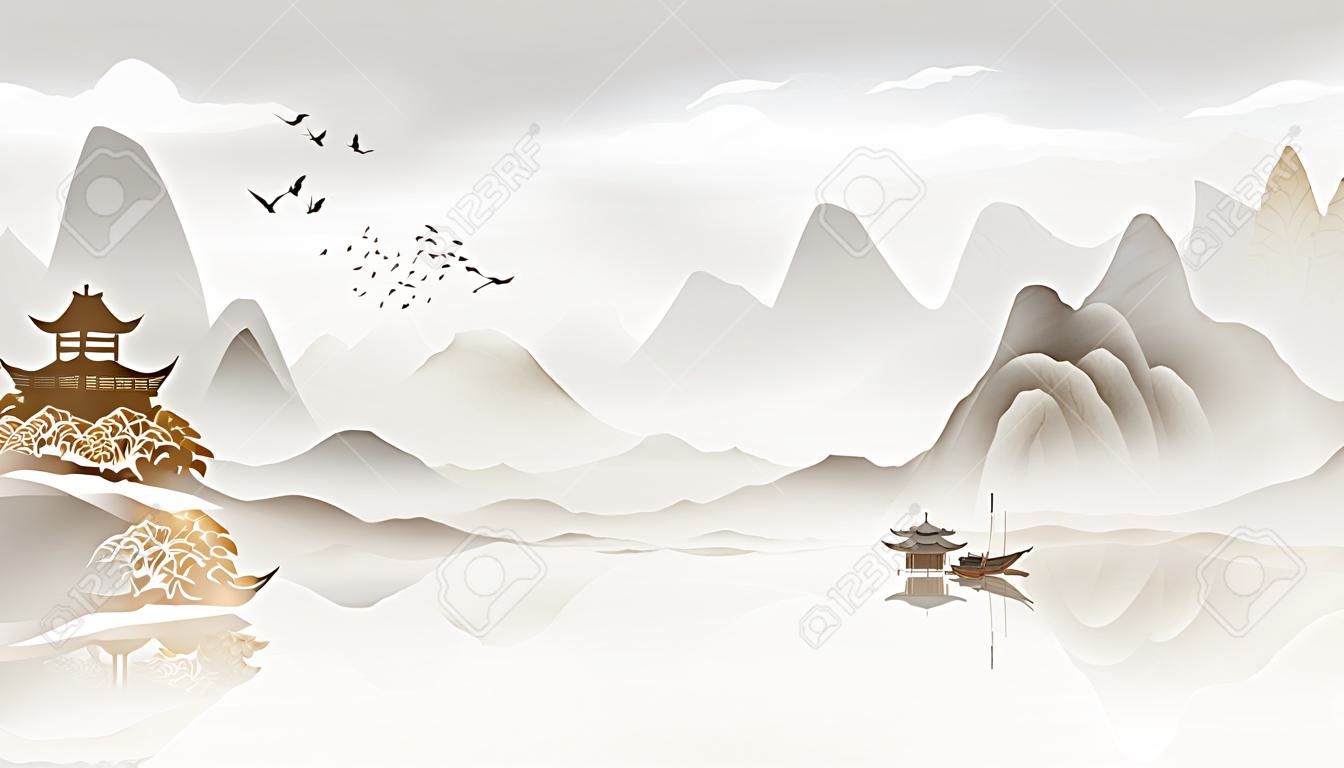 Chinese feng shui ink landscape painting