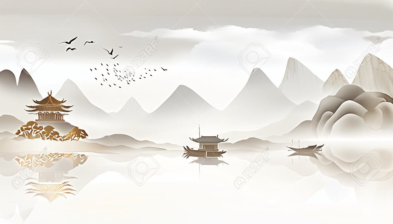 Chinese feng shui ink landscape painting