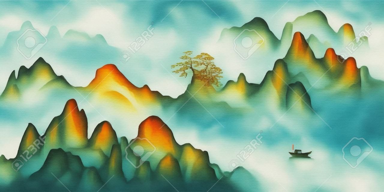 Pintura de paisaje artístico de paisaje chino.