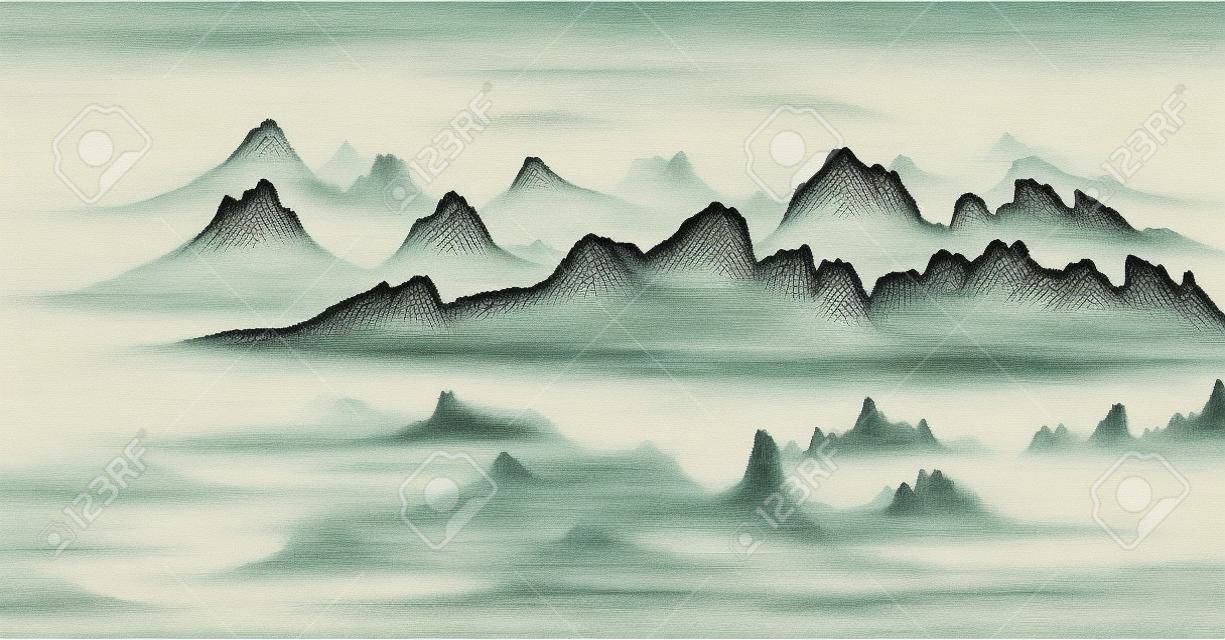 Pintura decorativa chinesa da paisagem da tinta de Fengshui
