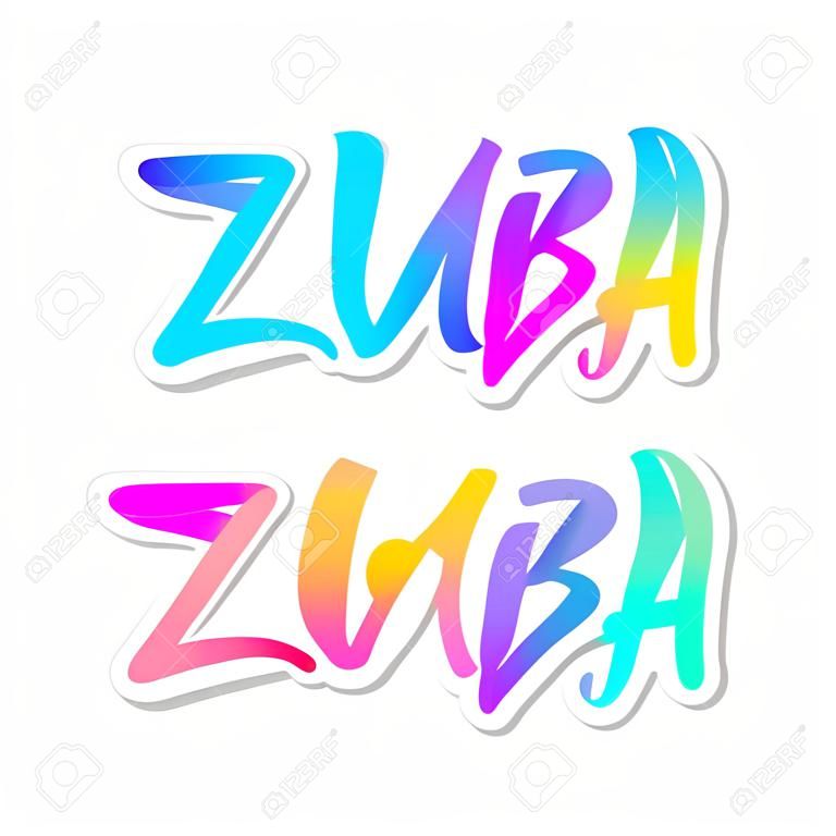 Zumba dance studio text. Calligraphy word banner design. Aerobic fitness. Vector hand lettering Illustration on white background.