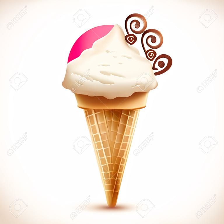 Crème glacée Vecor dans la plaquette cône avec sirop et coeurs en chocolat