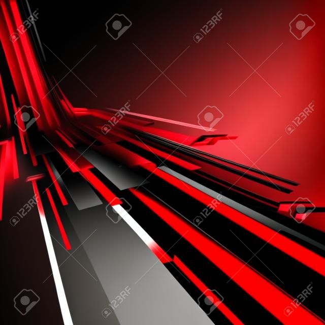 Özet vektör siyah ve kırmızı perspektif tekno arka plan