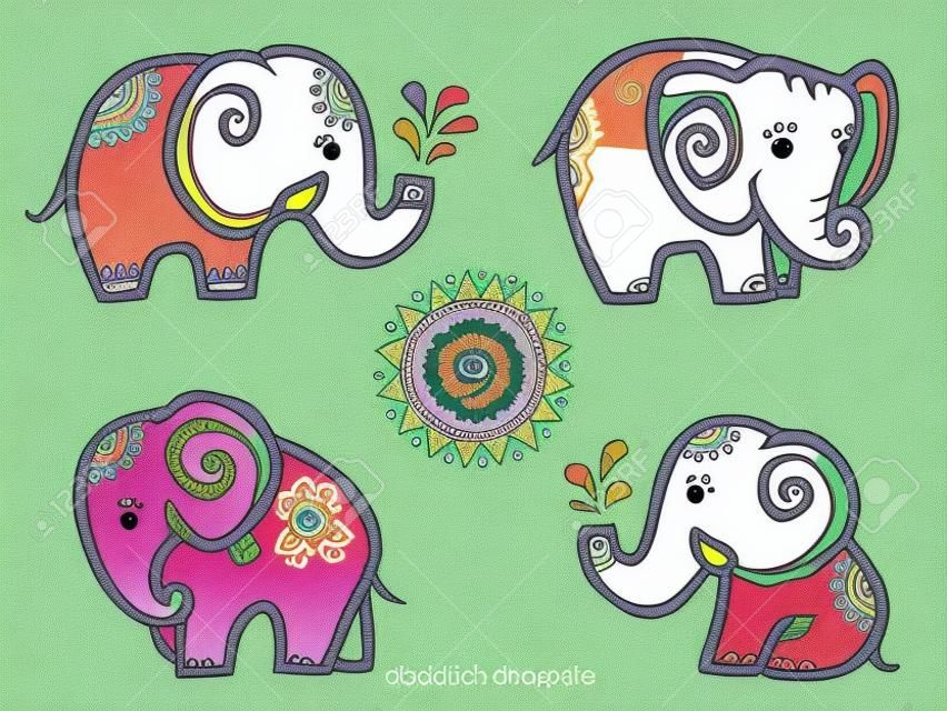 인도 스타일의 귀여운 작은 낙서 코끼리