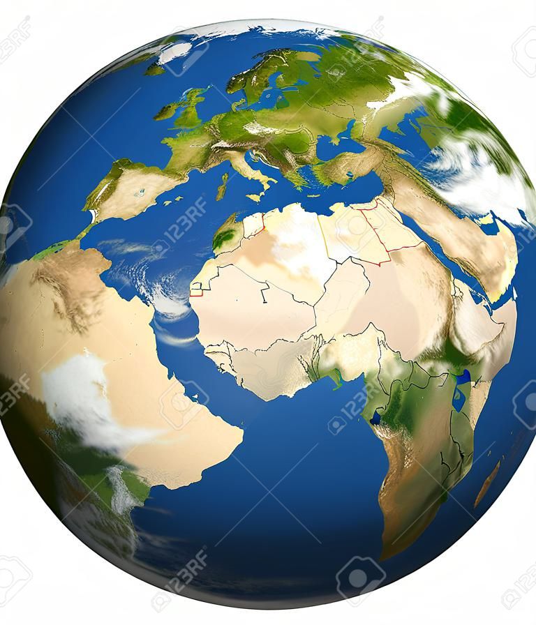 Planet Earth 3d render. Earth globe model, maps courtesy of NASA