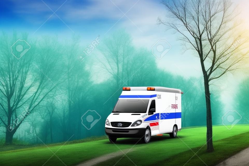 Imagen de rápido coche de la ambulancia de conducción