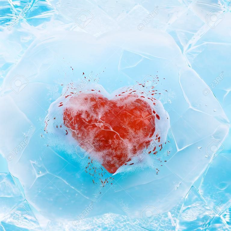 Frozen heart in blue white ice