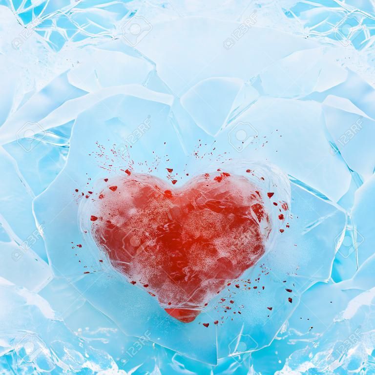 파란색 흰색 얼음에 얼어붙은 심장
