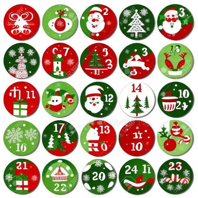 Christmas Advent calendar with hand drawn elements. Xmas Poster. Vector illustration
