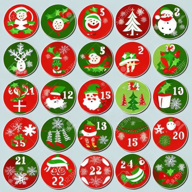 Calendario de Adviento de Navidad con elementos dibujados a mano. Cartel de Navidad. Ilustración vectorial