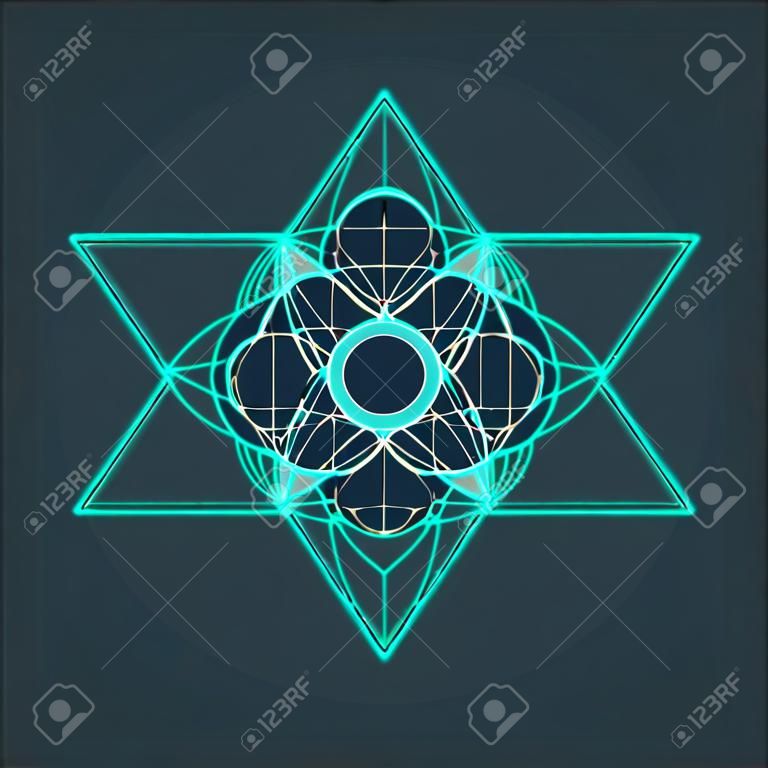 Metatron's Cube. Flower of life. Vector Geometric Symbol isolated. Sacred Geometric Figure named Metatrons Cube. Holy Glyph.