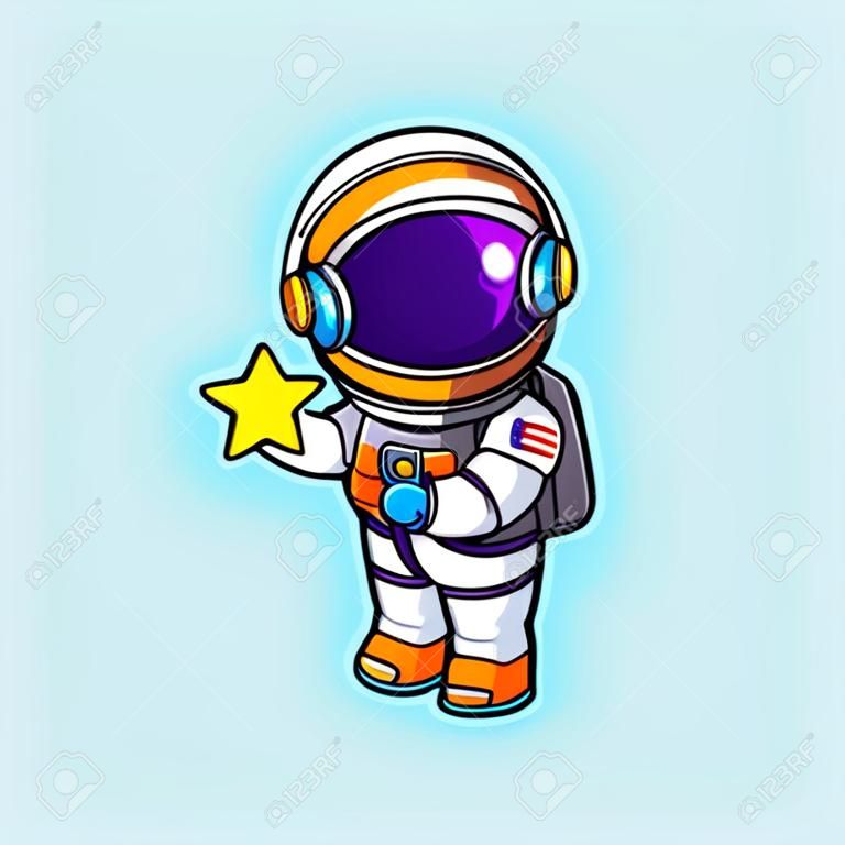 L'astronaute attrape une étoile brillante du ciel et est si heureux de l'illustration
